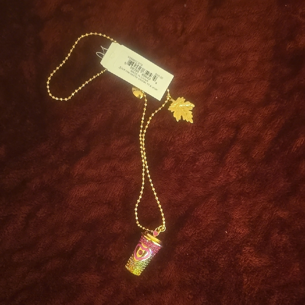 Betsey Johnson Gold and Pink Coffee Cup Necklace
